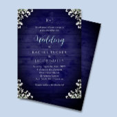Rustic Navy Wood Baby's Breath Floral Wedding Kaart