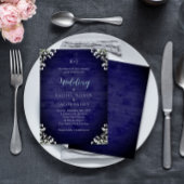 Rustic Navy Wood Baby's Breath Floral Wedding Kaart