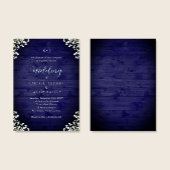 Rustic Navy Wood Baby's Breath Floral Wedding Kaart