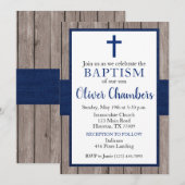 Rustic Navy & Wood Boy Baptisme Kaart (Voorkant / Achterkant)
