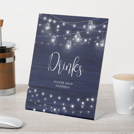 Rustic Navy Wood Mason Jars Drinken Reclamebord Met Voetstuk (Insitu)