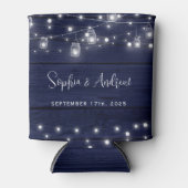 Rustic Navy Wood Mason Jars Lights Wedding Blikjeskoeler (Voorkant)