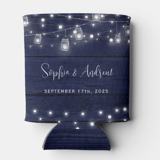 Rustic Navy Wood Mason Jars Lights Wedding Blikjeskoeler (Achterkant)