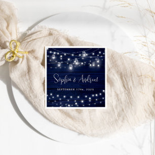 Rustic Navy Wood Mason Jars Lights Wedding Servet