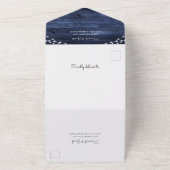 Rustic Navy Wood String Lights Foto RSVP Weddensch All In One Uitnodiging (Buitenkant)