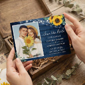Rustic Navy Wood Sunflower String Lights Save The Date