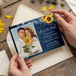 Rustic Navy Wood Sunflower String Lights Save The Date
