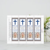 Rustic Navyblauw Jongens Doop Foto Boekmerk (Staand voorkant)