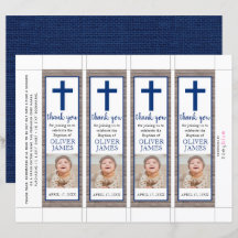 Rustic Navyblauw Jongens Doop Foto Boekmerk