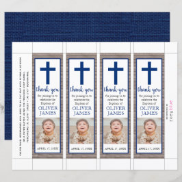 Rustic Navyblauw Jongens Doop Foto Boekmerk