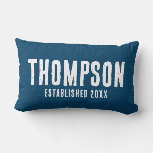 Rustic Navyblauw Jute Familienaam Huwelijksjaar Kussen (Achterkant)