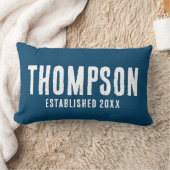 Rustic Navyblauw Jute Familienaam Huwelijksjaar Kussen (Deken)