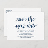 Rustic Navyblauw, Sla de nieuwe datum op, uitgeste Briefkaart (Voorkant / Achterkant)