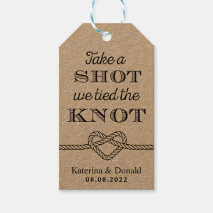 Rustic neemt een schop waar we de 'Knot Wedding Kr Cadeaulabel