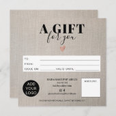 Rustic neplinnen vierkant logo voor cadeaubon (Voorkant / Achterkant)