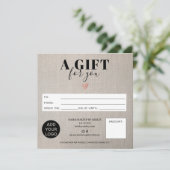 Rustic neplinnen vierkant logo voor cadeaubon (Staand voorkant)