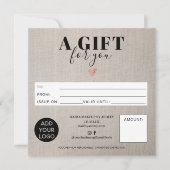 Rustic neplinnen vierkant logo voor cadeaubon (Voorkant)