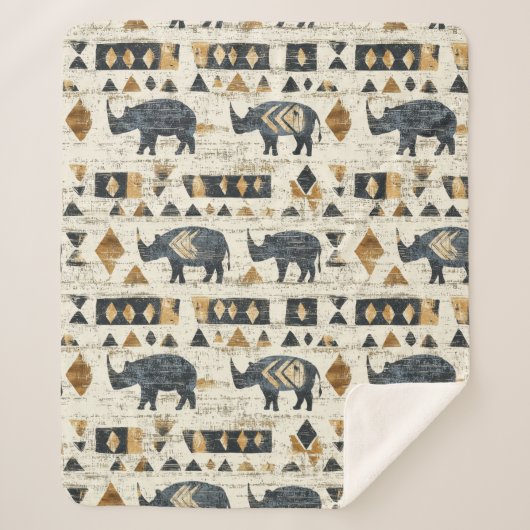 Rustic Neushoorn Tribal Patroon (1) Sherpa Deken (Voorkant)
