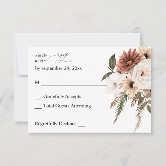 Rustic Neutral Boho Floral no Meal RSVP (Voorkant)