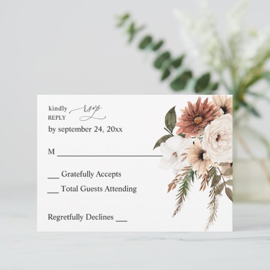 Rustic Neutral Boho Floral no Meal RSVP (Staand voorkant)