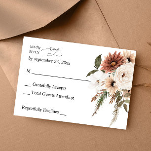 Rustic Neutral Boho Floral no Meal RSVP Kaartje