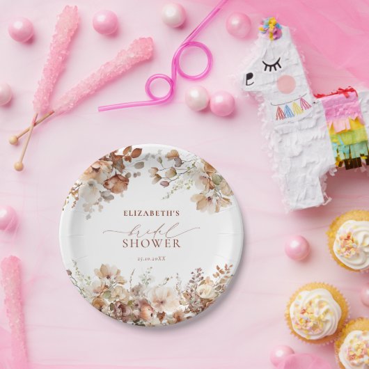 Rustic Neutral Boho Floral Vrijgezellenfeest Papieren Bordje (Feest)