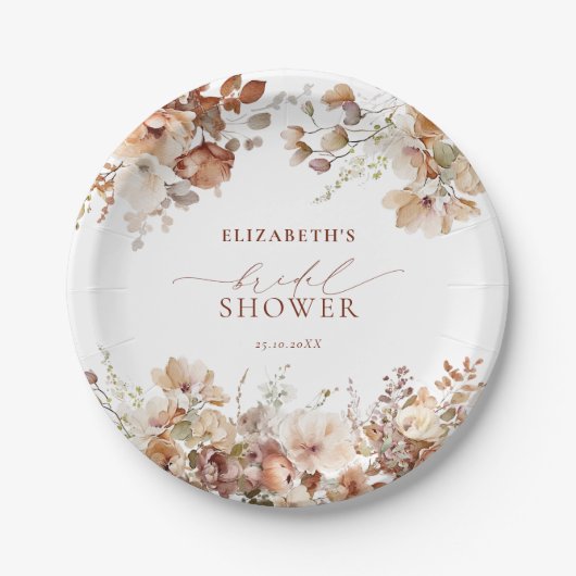 Rustic Neutral Boho Floral Vrijgezellenfeest Papieren Bordje (Voorkant)