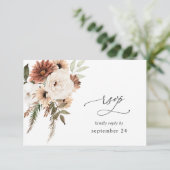Rustic Neutral Boho Floral w Meal RSVP Kaartje (Staand voorkant)