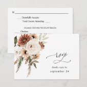 Rustic Neutral Boho Floral w Meal RSVP Kaartje (Voorkant / Achterkant)