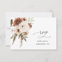 Rustic Neutral Boho Floral w Meal RSVP Kaartje