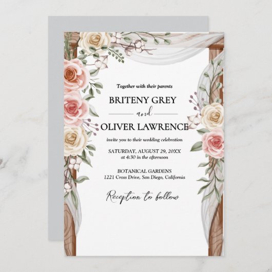 Rustic Neutral Boho Floral Wedding Kaart (Voorkant / Achterkant)