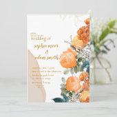 Rustic Neutral Boho oranje Floral bruiloft Kaart (Staand voorkant)