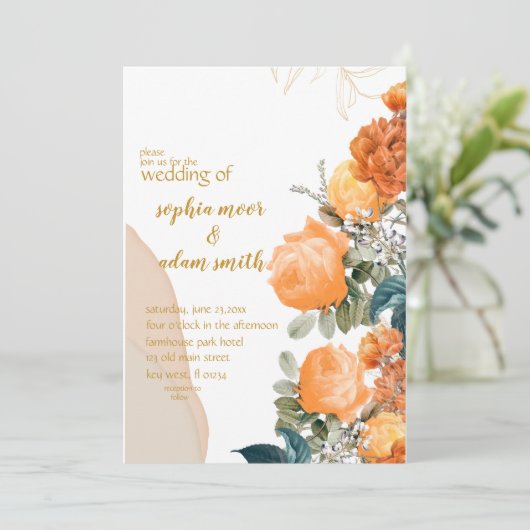 Rustic Neutral Boho oranje Floral bruiloft Kaart (Staand voorkant)