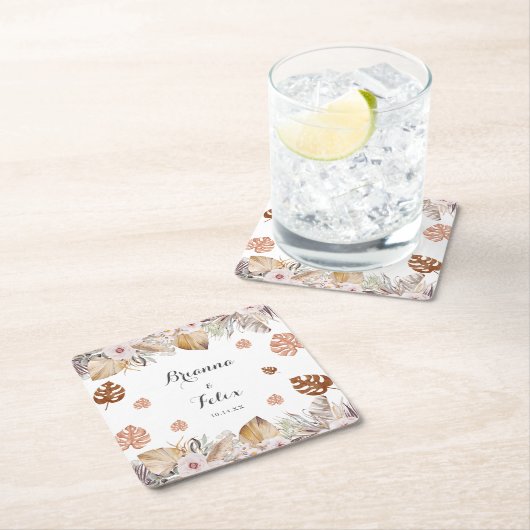 Rustic Neutral Boho Wedding Kartonnen Onderzetters (Insitu)