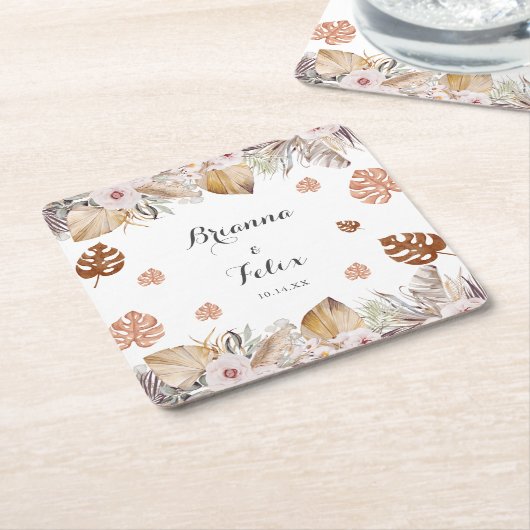 Rustic Neutral Boho Wedding Kartonnen Onderzetters (Schuin)