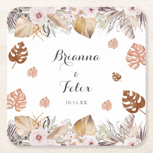 Rustic Neutral Boho Wedding Kartonnen Onderzetters (Voorkant)