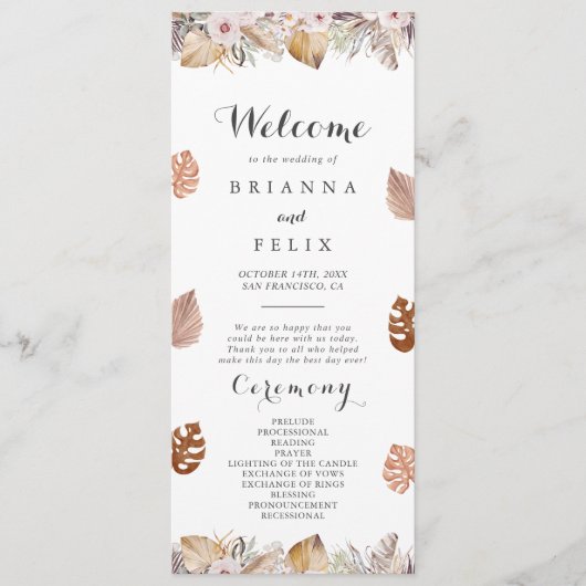 Rustic Neutral Boho Wedding Programmakaart (Voorkant)