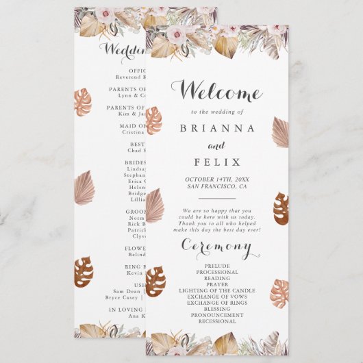 Rustic Neutral Boho Wedding Programmakaart (Voorkant / Achterkant)