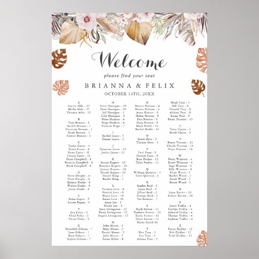 Rustic Neutral Boho Wedding Seating Chart Poster (Voorkant)