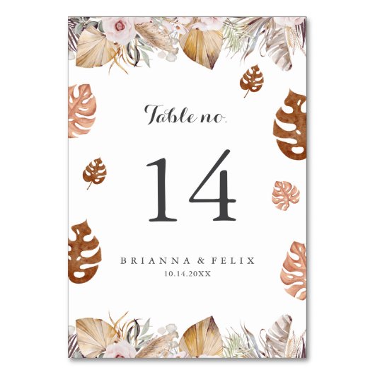 Rustic Neutral Boho Wedding Table Number Kaart (Voorkant)
