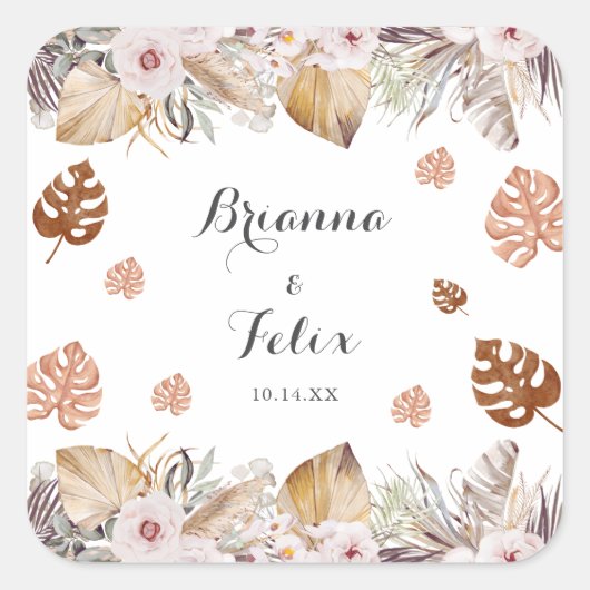 Rustic Neutral Boho Wedding Vierkante Sticker (Voorkant)