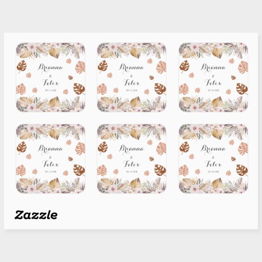 Rustic Neutral Boho Wedding Vierkante Sticker (Vel)