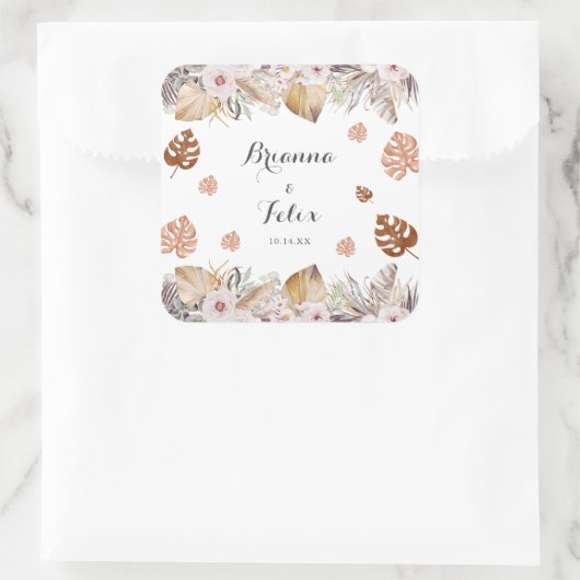 Rustic Neutral Boho Wedding Vierkante Sticker (Tas)