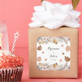 Rustic Neutral Boho Wedding Vierkante Sticker