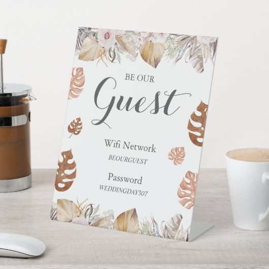 Rustic Neutral Boho Wedding Wifi Sign Reclamebord Met Voetstuk (Insitu)