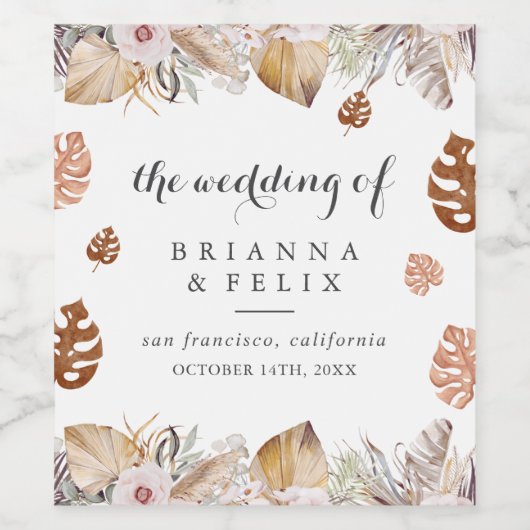 Rustic Neutral Boho Wedding Wijn Etiket (Enkel label)