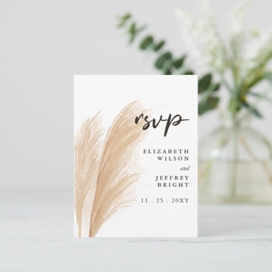 Rustic Neutral Earthy Boho Pampas Grass RSVP Uitno Uitnodiging Briefkaart (Staand voorkant)