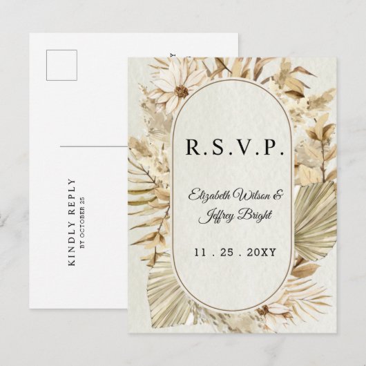 Rustic Neutral Earthy Boho Pampas Grass RSVP Uitnodiging Briefkaart (Voorkant / Achterkant)