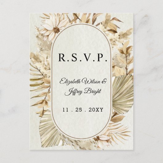 Rustic Neutral Earthy Boho Pampas Grass RSVP Uitnodiging Briefkaart (Voorkant)