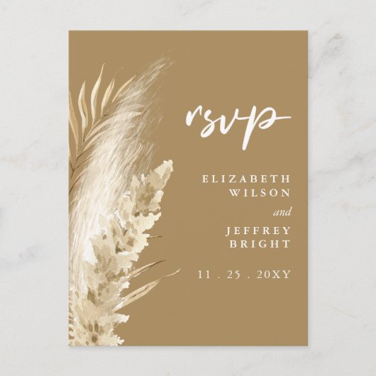 Rustic Neutral Earthy Boho Pampas Grass RSVP Uitnodiging Briefkaart (Voorkant)